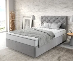 BoxspringbettDream-Great 120x200 cm Mikrofaser Grau mit Matratze und Topper Sofort versandfertig