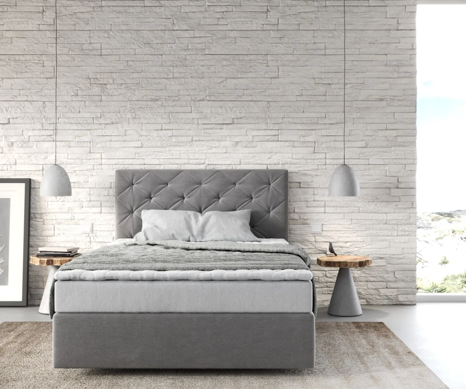 BoxspringbettDream-Great 120x200 cm Mikrofaser Grau mit Matratze und Topper Sofort versandfertig