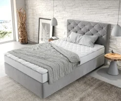BoxspringbettDream-Great 120x200 cm Mikrofaser Grau mit Matratze und Topper Sofort versandfertig
