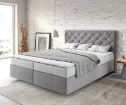 BoxspringbettDream-Great 160x200 cm Mikrofaser Grau mit Matratze und Topper Sofort versandfertig