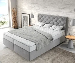BoxspringbettDream-Great 160x200 cm Mikrofaser Grau mit Matratze und Topper Sofort versandfertig