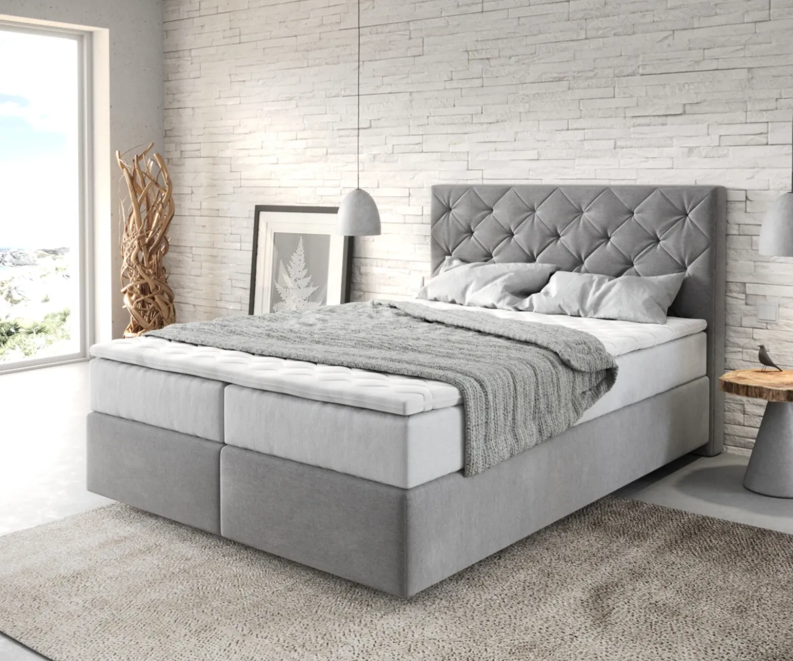 BoxspringbettDream-Great 140x200 cm Mikrofaser Grau mit TFK Matratze und Visco Topper Sofort versandfertig