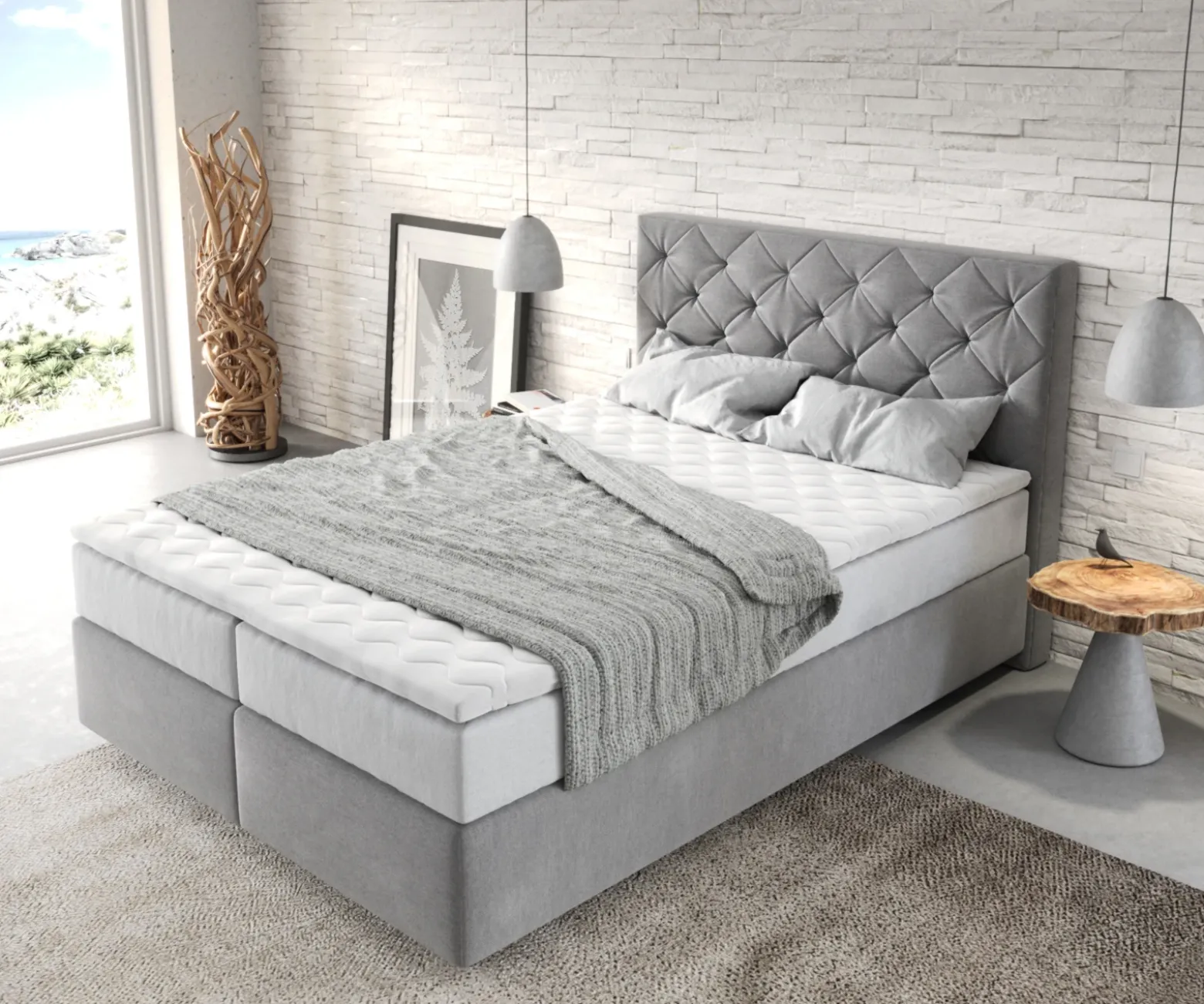 BoxspringbettDream-Great 140x200 cm Mikrofaser Grau mit TFK Matratze und Visco Topper Sofort versandfertig