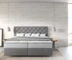 BoxspringbettDream-Great 180x200 cm Mikrofaser Grau mit TFK Matratze und Visco Topper Sofort versandfertig