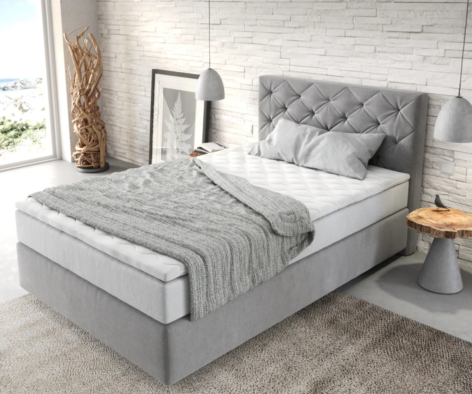 BoxspringbettDream-Great 120x200 cm Mikrofaser Grau mit TFK Matratze und Visco Topper Sofort versandfertig