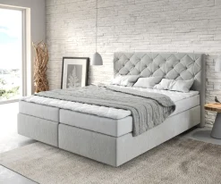 BoxspringbettDream-Great 160x200 cm Mikrofaser Silbergrau mit Matratze und Topper Sofort versandfertig