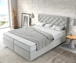 BoxspringbettDream-Great 160x200 cm Mikrofaser Silbergrau mit Matratze und Topper Sofort versandfertig