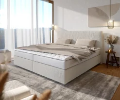 BoxspringbettDream-Well Bouclé Creme-Weiß 200x200 cm Bonell-Matratze PU-Topper Sofort versandfertig