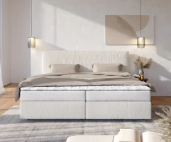 BoxspringbettDream-Well Bouclé Creme-Weiß 200x200 cm Bonell-Matratze PU-Topper Sofort versandfertig
