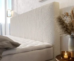 BoxspringbettDream-Well Bouclé Creme-Weiß 200x200 cm Bonell-Matratze PU-Topper Sofort versandfertig