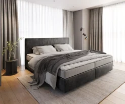 BoxspringbettDream-Well Mikrofaser Anthrazit Vintage 200x200 cm Bonell-Matratze PU-Topper Sofort versandfertig