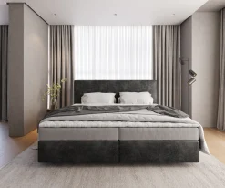 BoxspringbettDream-Well Mikrofaser Anthrazit Vintage 200x200 cm Bonell-Matratze PU-Topper Sofort versandfertig