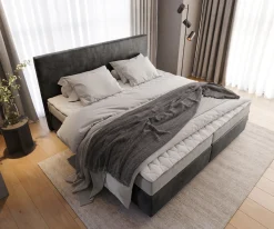 BoxspringbettDream-Well Mikrofaser Anthrazit Vintage 200x200 cm Bonell-Matratze PU-Topper Sofort versandfertig