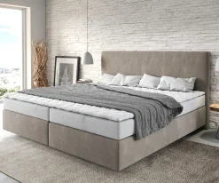 BoxspringbettDream-Well Mikrofaser Beige 200x200 cm Bonell-Matratze PU-Topper Sofort versandfertig