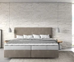 BoxspringbettDream-Well Mikrofaser Beige 200x200 cm Bonell-Matratze PU-Topper Sofort versandfertig