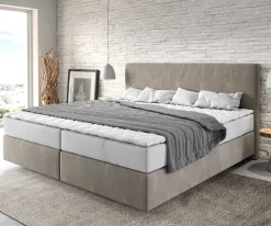 BoxspringbettDream-Well Mikrofaser Beige 200x200 cm mit Taschenfederkernmatratze und Topper Visco Sofort versandfertig