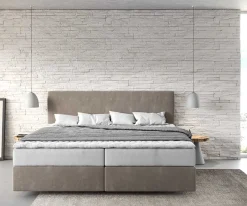 BoxspringbettDream-Well Mikrofaser Beige 200x200 cm mit Taschenfederkernmatratze und Topper Visco Sofort versandfertig