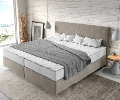 BoxspringbettDream-Well Mikrofaser Beige 200x200 cm mit Taschenfederkernmatratze und Topper Visco Sofort versandfertig