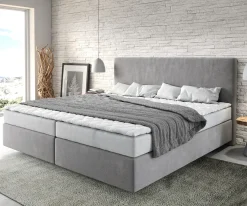 BoxspringbettDream-Well Mikrofaser Grau 200x200 cm Bonell-Matratze PU-Topper Sofort versandfertig