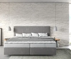 BoxspringbettDream-Well Mikrofaser Grau 200x200 cm Bonell-Matratze PU-Topper Sofort versandfertig