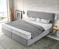 BoxspringbettDream-Well Mikrofaser Grau 200x200 cm Bonell-Matratze PU-Topper Sofort versandfertig