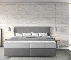 BoxspringbettDream-Well Mikrofaser Grau 200x200 cm mit Taschenfederkernmatratze und Topper Visco Sofort versandfertig