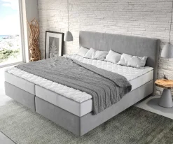BoxspringbettDream-Well Mikrofaser Grau 200x200 cm mit Taschenfederkernmatratze und Topper Visco Sofort versandfertig