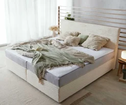 BoxspringbettDream-Well Plüsch-Cord Beige 200x200 cm mit Taschenfederkernmatratze und Topper Visco Sofort versandfertig