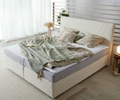 BoxspringbettDream-Well Plüsch-Cord Beige 180x200 cm TFK-Matratze Visco-Topper Sofort versandfertig