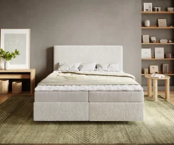 BoxspringbettDream-Well 160x200 cm Bouclé Creme-Weiß mit Matratze und Topper Sofort versandfertig
