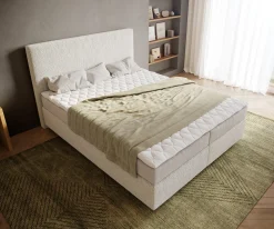 BoxspringbettDream-Well 160x200 cm Bouclé Creme-Weiß mit Matratze und Topper Sofort versandfertig
