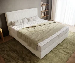 BoxspringbettDream-Well 180x200 cm Bouclé Creme-Weiß mit Matratze und Topper Sofort versandfertig