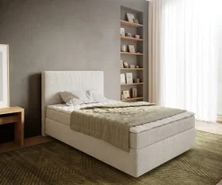 BoxspringbettDream-Well 120x200 cm Bouclé Creme-Weiß mit Matratze und Topper Sofort versandfertig