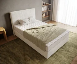 BoxspringbettDream-Well 120x200 cm Bouclé Creme-Weiß mit Matratze und Topper Sofort versandfertig