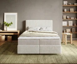 BoxspringbettDream-Well 140x200 cm Bouclé Creme-Weiß mit Taschenfederkernmatratze und Topper Visco Sofort versandfertig
