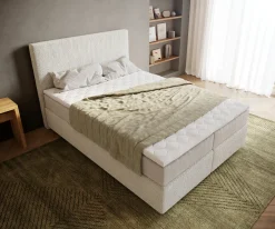 BoxspringbettDream-Well 140x200 cm Bouclé Creme-Weiß mit Taschenfederkernmatratze und Topper Visco Sofort versandfertig