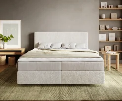 BoxspringbettDream-Well 180x200 cm Bouclé Creme-Weiß mit Taschenfederkernmatratze und Topper Visco Sofort versandfertig