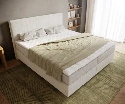 BoxspringbettDream-Well 180x200 cm Bouclé Creme-Weiß mit Taschenfederkernmatratze und Topper Visco Sofort versandfertig