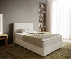 BoxspringbettDream-Well 120x200 cm Bouclé Creme-Weiß mit Taschenfederkernmatratze und Topper Visco Sofort versandfertig