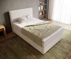 BoxspringbettDream-Well 120x200 cm Bouclé Creme-Weiß mit Taschenfederkernmatratze und Topper Visco Sofort versandfertig