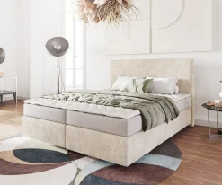 BoxspringbettDream-Well 160x200 cm Cord Beige mit Matratze und Topper Sofort versandfertig