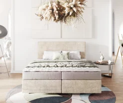 BoxspringbettDream-Well 160x200 cm Cord Beige mit Matratze und Topper Sofort versandfertig