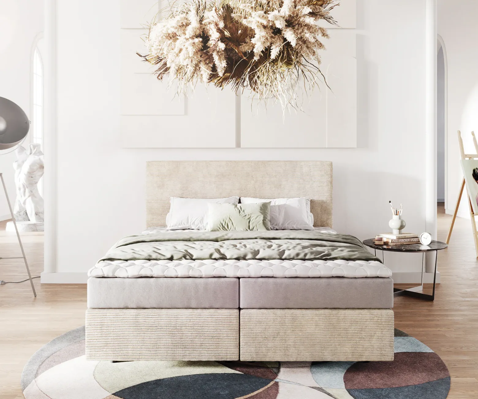 BoxspringbettDream-Well 160x200 cm Cord Beige mit Matratze und Topper Sofort versandfertig