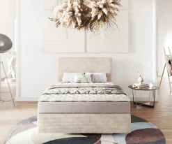 BoxspringbettDream-Well 120x200 cm Cord Beige mit Matratze und Topper Sofort versandfertig