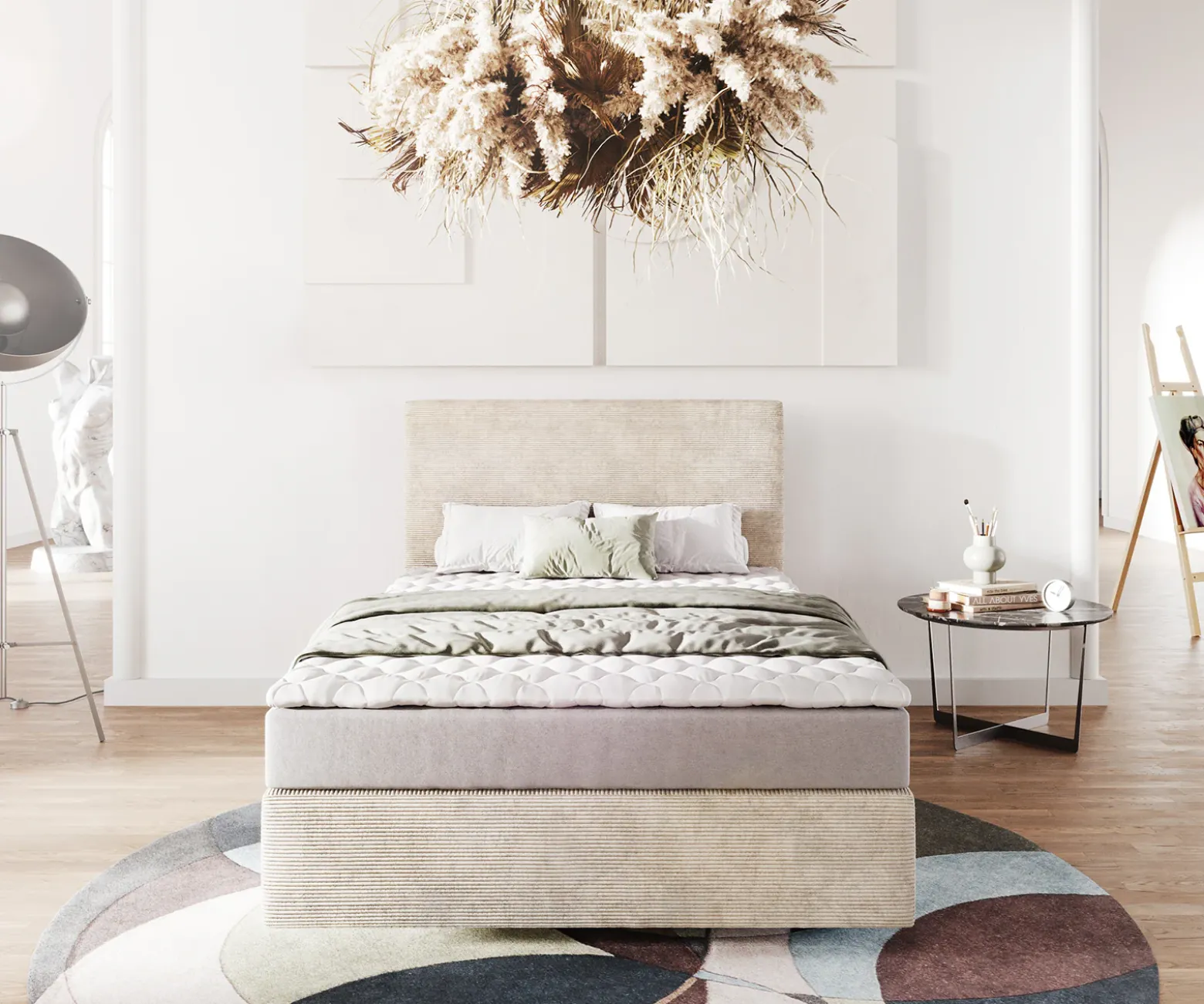 BoxspringbettDream-Well 120x200 cm Cord Beige mit Matratze und Topper Sofort versandfertig
