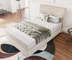 BoxspringbettDream-Well 120x200 cm Cord Beige mit Matratze und Topper Sofort versandfertig
