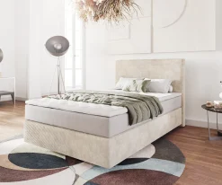 BoxspringbettDream-Well 120x200 cm Cord Beige mit Taschenfederkernmatratze und Topper Visco Sofort versandfertig