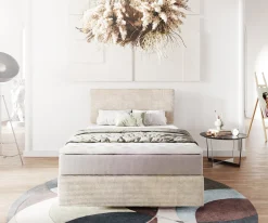 BoxspringbettDream-Well 120x200 cm Cord Beige mit Taschenfederkernmatratze und Topper Visco Sofort versandfertig