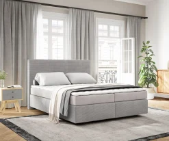 BoxspringbettDream-Well 160x200 cm Cord Silbergrau mit Matratze und Topper Sofort versandfertig