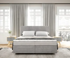 BoxspringbettDream-Well 160x200 cm Cord Silbergrau mit Matratze und Topper Sofort versandfertig